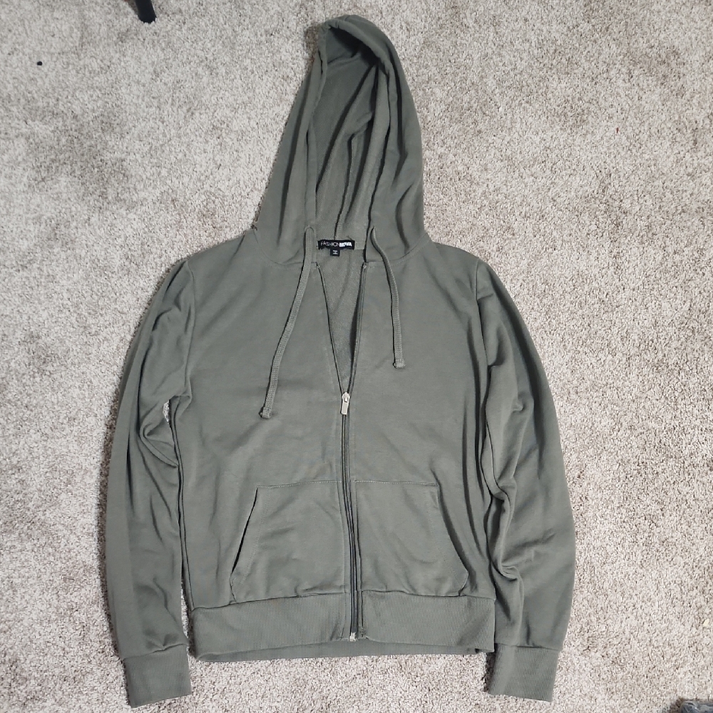 Fashion Nova Women's Olive Zip-Up Jacket